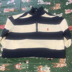 Ralph Lauren Navy and Cream Half-Zip Sweater